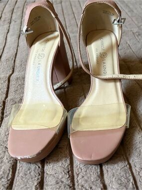 Chinese Laundry Blush Pink Block Heels with Clear Toe Strap size 7